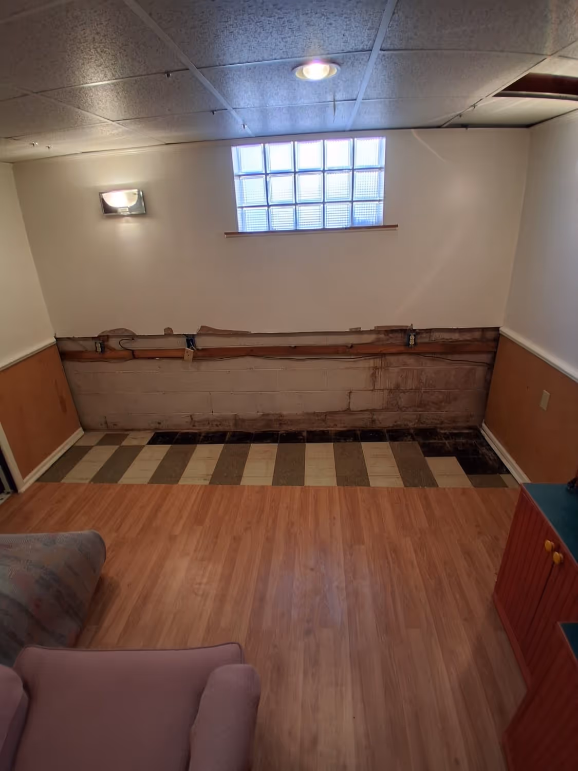 Madden Drive before renovation: wall ceiling and floor repair